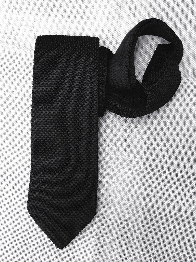 Ctskyte Men Boys Black Knitted Neck Tie Accessory Narrow Funeral Necktie for Husband BF - Image 2
